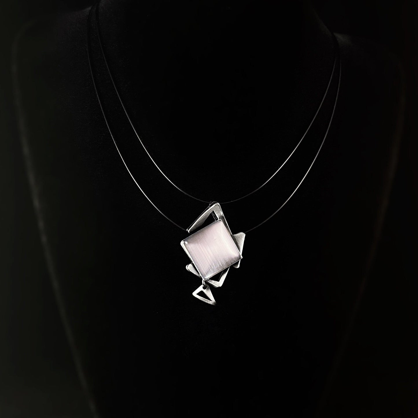 Lightweight Handmade Geometric Aluminum Necklace, Gray/Silver Crystalline