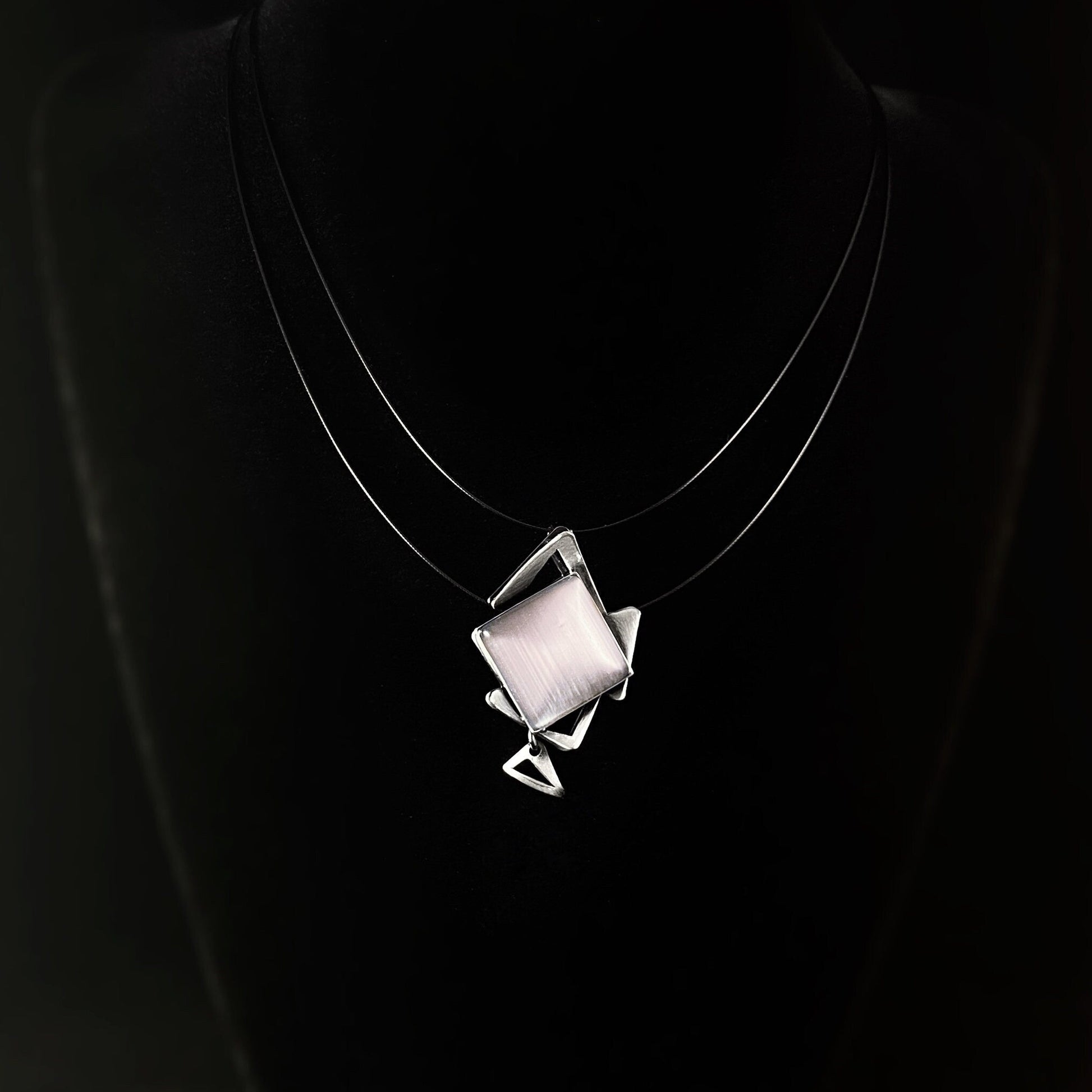 Lightweight Handmade Geometric Aluminum Necklace, Gray/Silver Crystalline