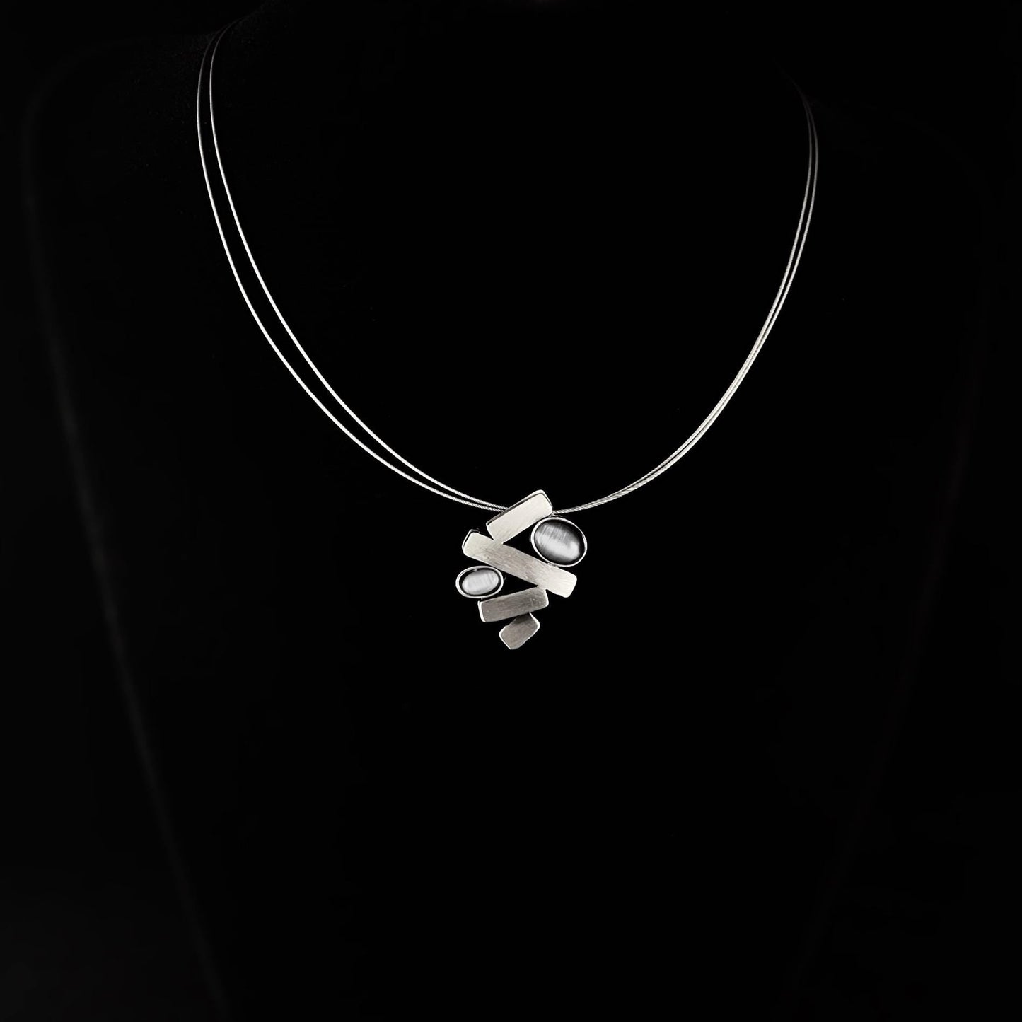 Lightweight Handmade Geometric Aluminum Necklace, Gray/Silver, Teeter Totter