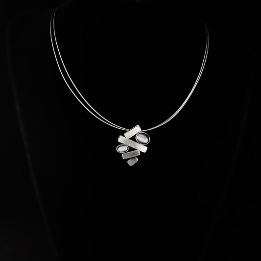 Lightweight Handmade Geometric Aluminum Necklace, Gray/Silver, Teeter Totter