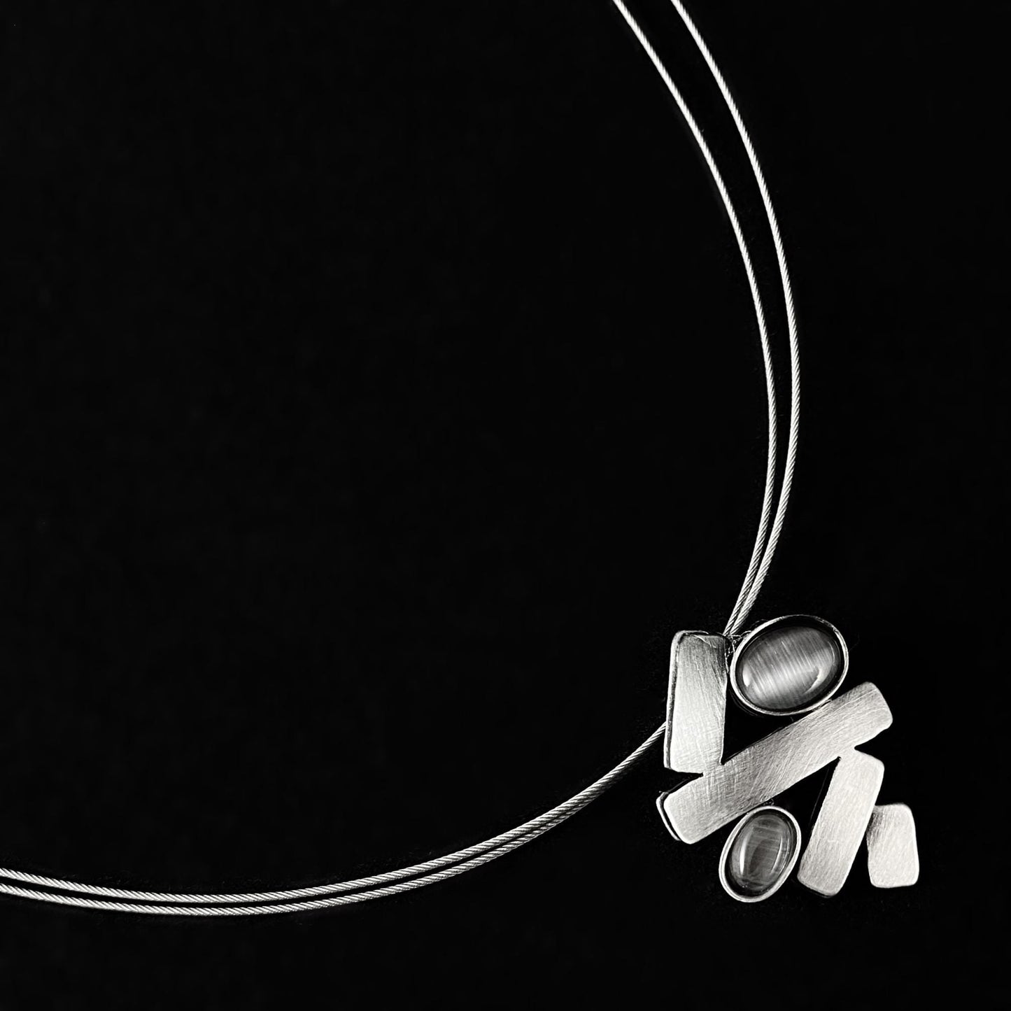 Lightweight Handmade Geometric Aluminum Necklace, Gray/Silver, Teeter Totter