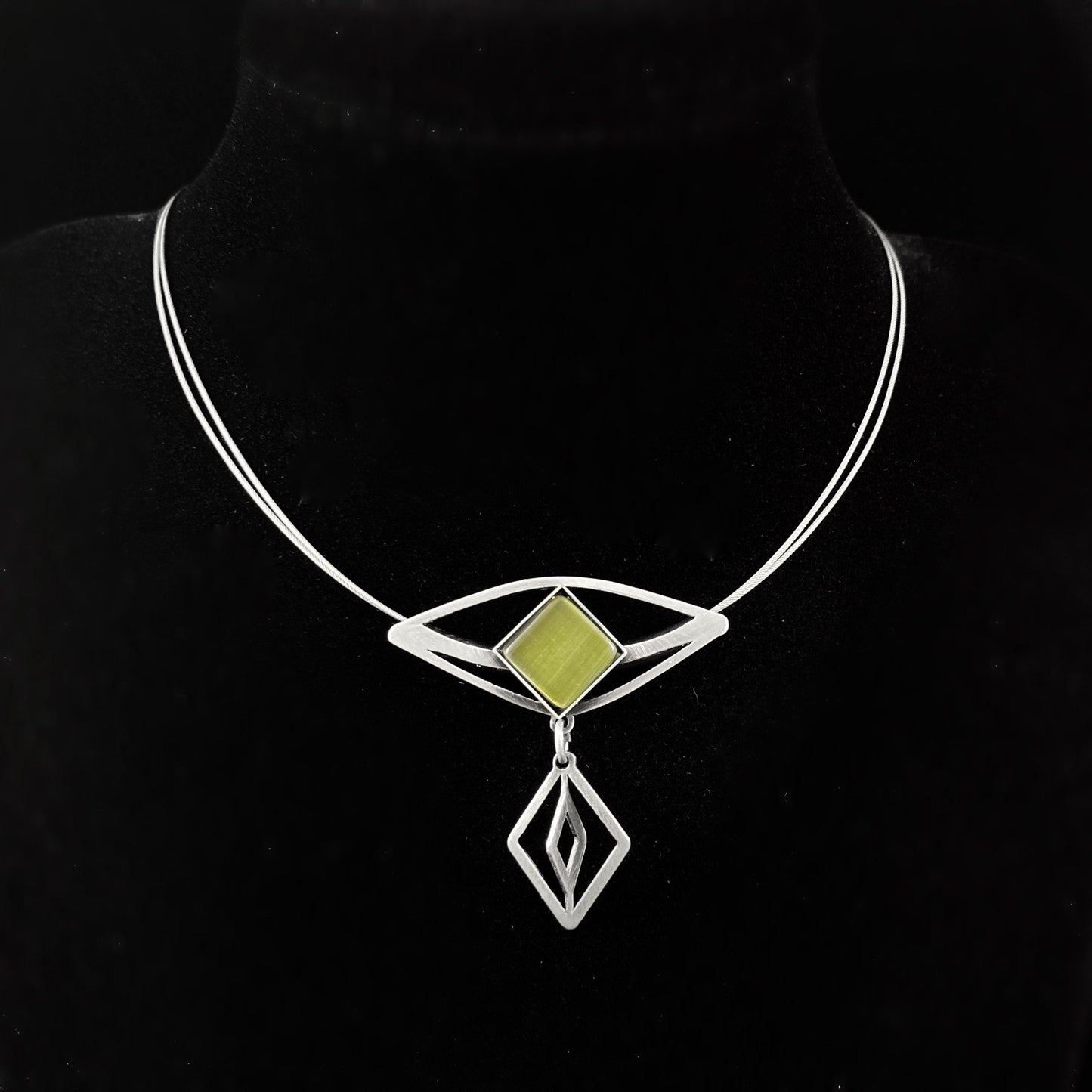 Lightweight Handmade Geometric Aluminum Necklace, Green Diamond