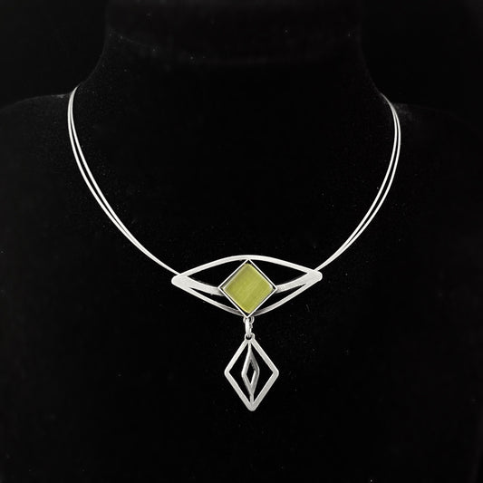 Lightweight Handmade Geometric Aluminum Necklace, Green Diamond