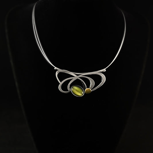 Lightweight Handmade Geometric Aluminum Necklace, Green Ovals