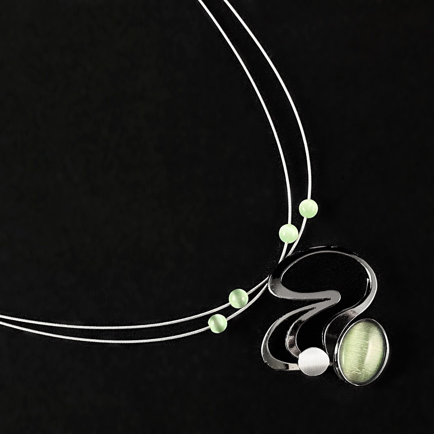 Lightweight Handmade Geometric Aluminum Necklace, Gunmetal/Green Rolling Hills