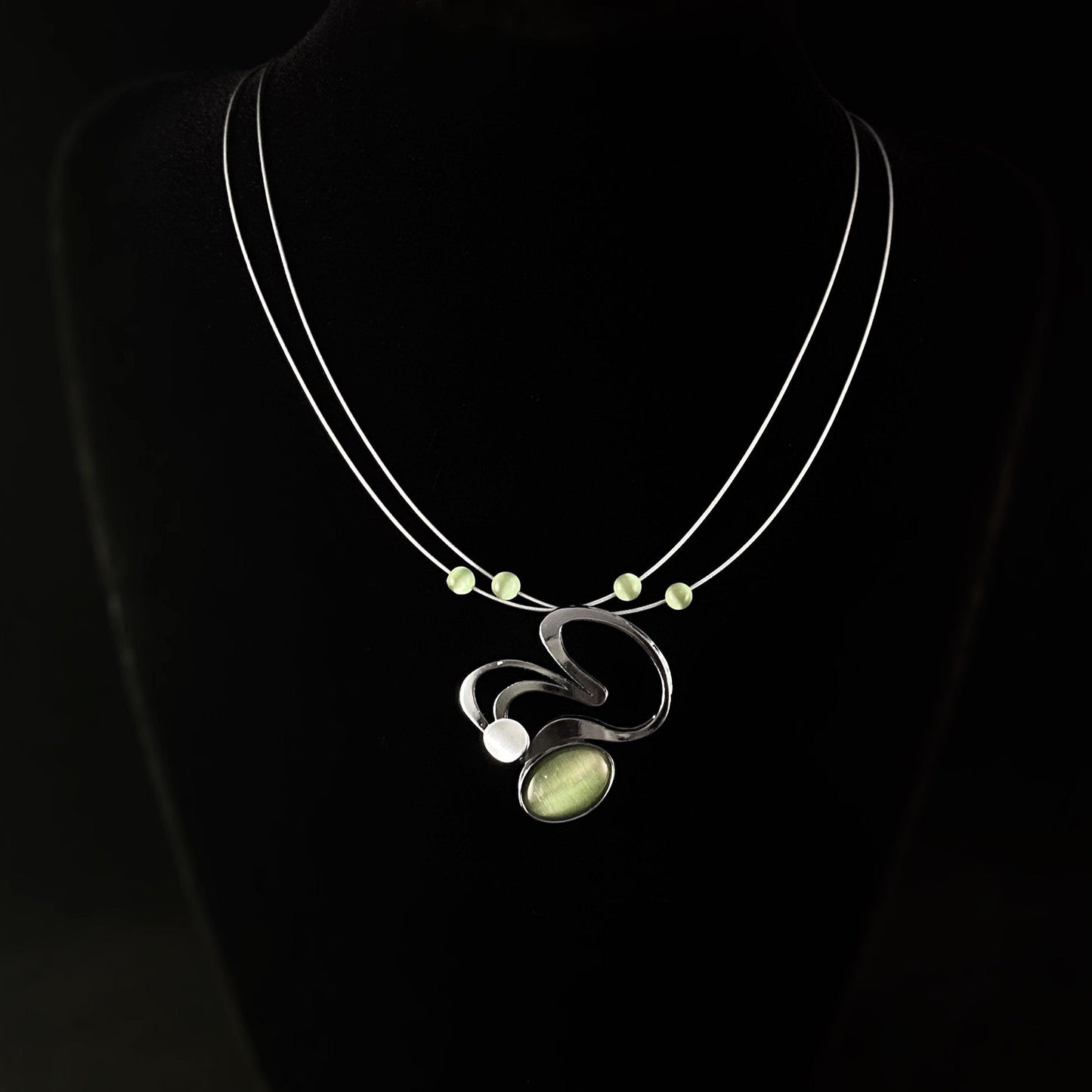 Lightweight Handmade Geometric Aluminum Necklace, Gunmetal/Green Rolling Hills