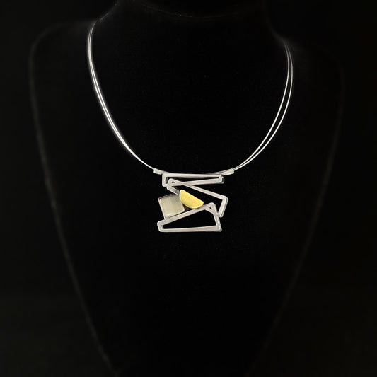 Lightweight Handmade Geometric Aluminum Necklace, Purple and Gold Rectangles