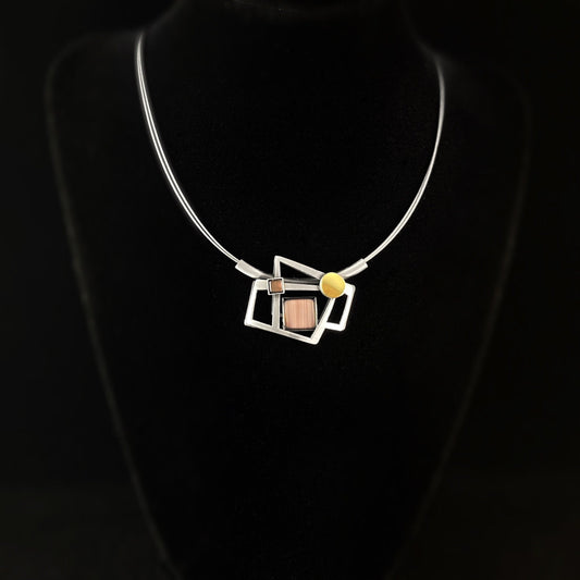 Lightweight Handmade Geometric Aluminum Necklace, Purple and Gold Squares