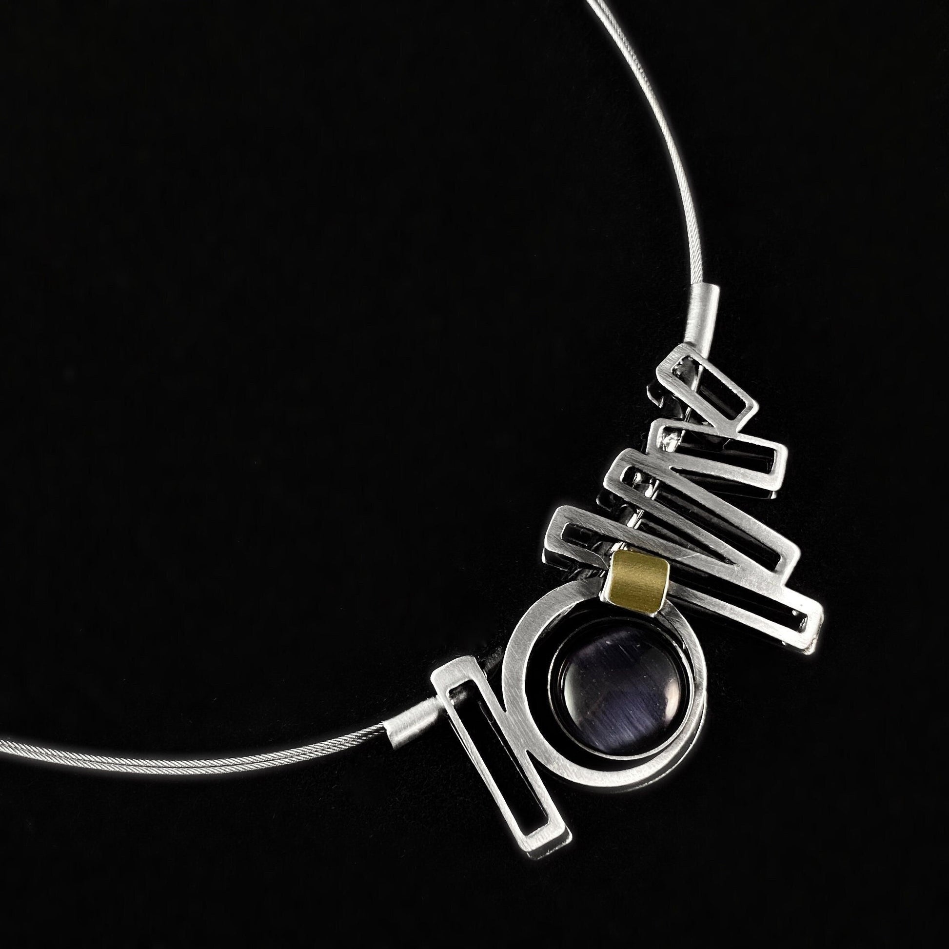 Lightweight Handmade Geometric Aluminum Necklace, Purple and Silver Ladder