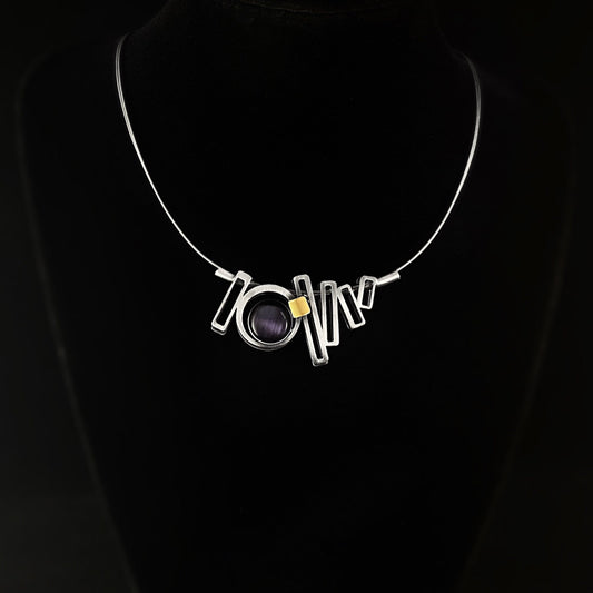 Lightweight Handmade Geometric Aluminum Necklace, Purple and Silver Ladder