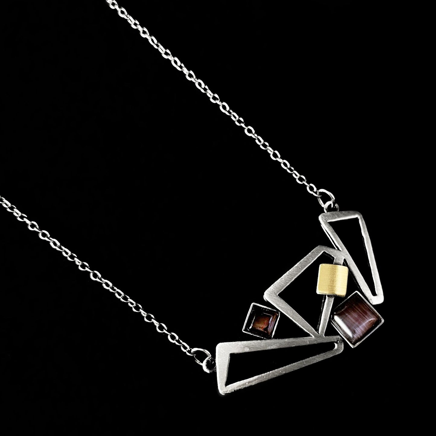 Lightweight Handmade Geometric Aluminum Necklace, Purple/Silver, Triplicate