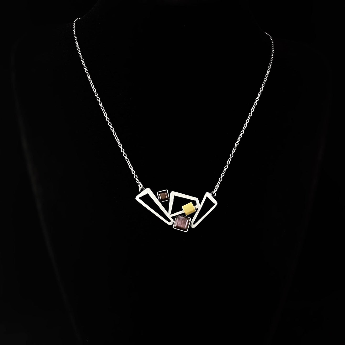 Lightweight Handmade Geometric Aluminum Necklace, Purple/Silver, Triplicate