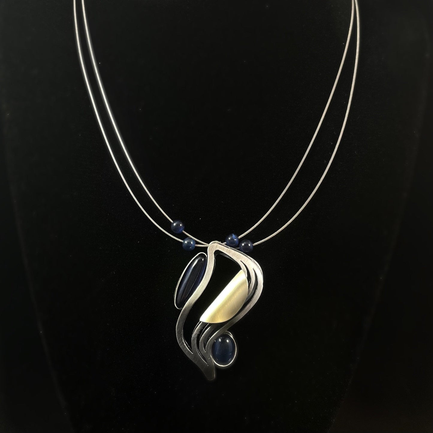 Lightweight Handmade Geometric Aluminum Necklace, Silver and Blue