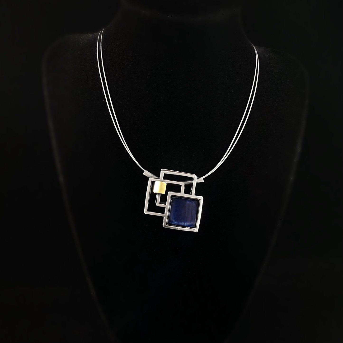 Lightweight Handmade Geometric Aluminum Necklace, Silver and Blue