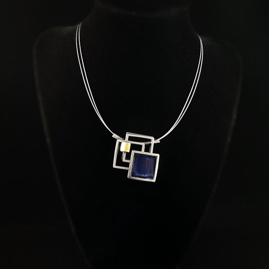 Lightweight Handmade Geometric Aluminum Necklace, Silver and Blue