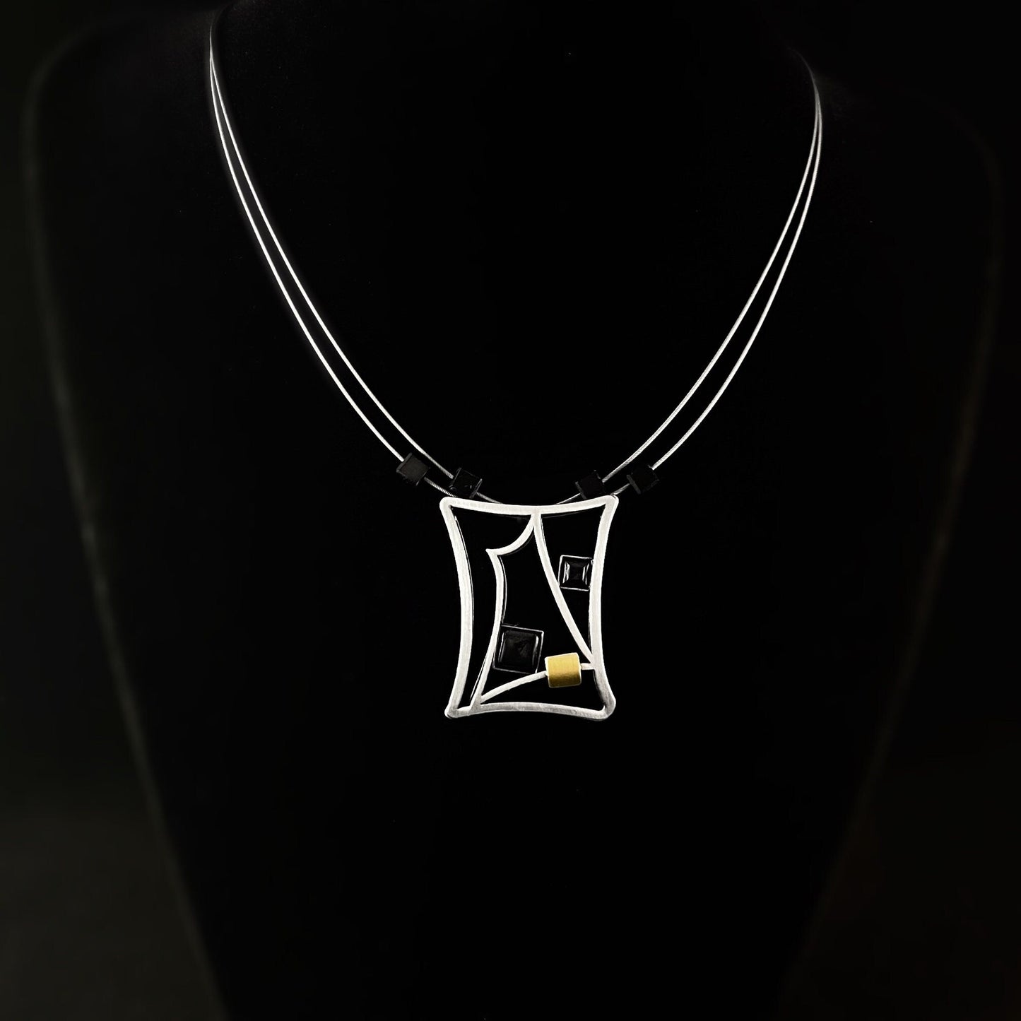 Lightweight Handmade Geometric Aluminum Necklace, Silver/Black Cottage Window