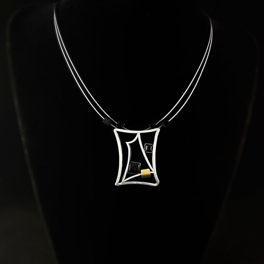 Lightweight Handmade Geometric Aluminum Necklace, Silver/Black Cottage Window