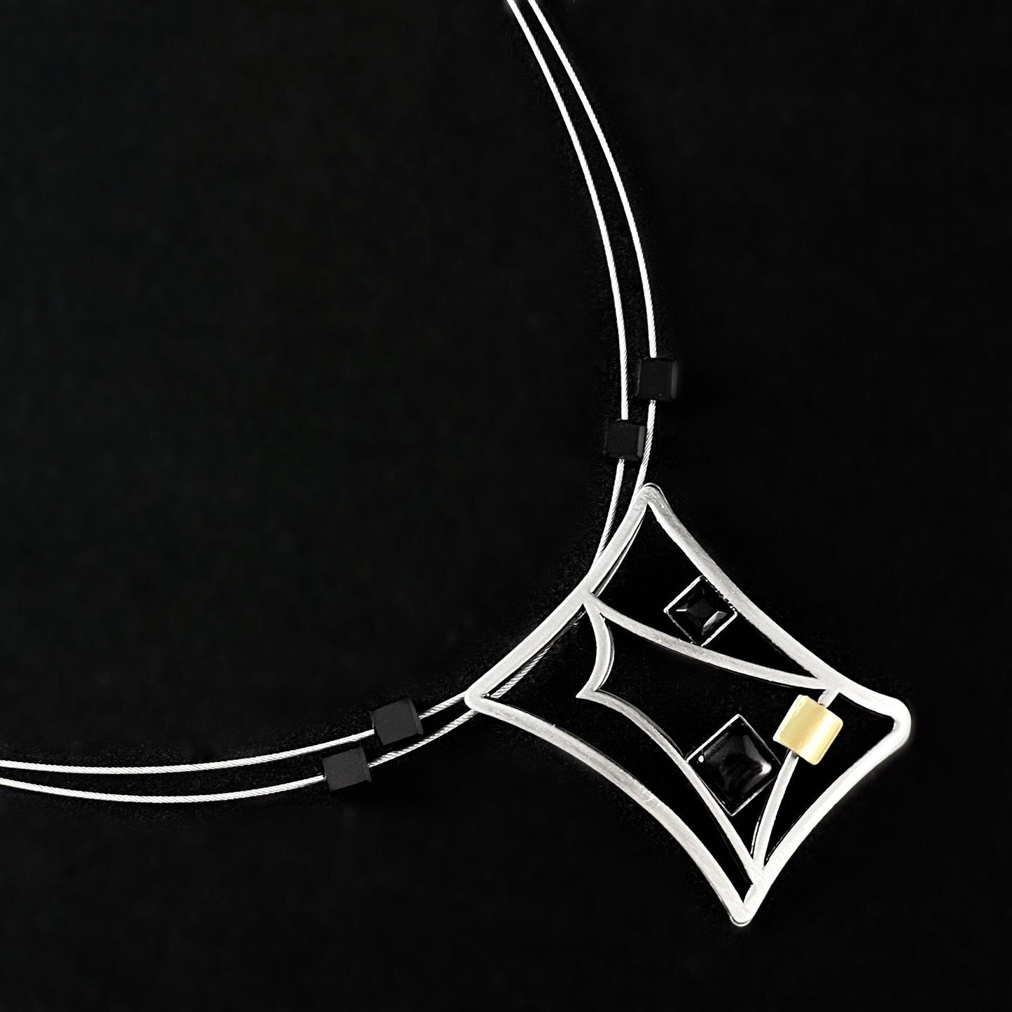 Lightweight Handmade Geometric Aluminum Necklace, Silver/Black Cottage Window