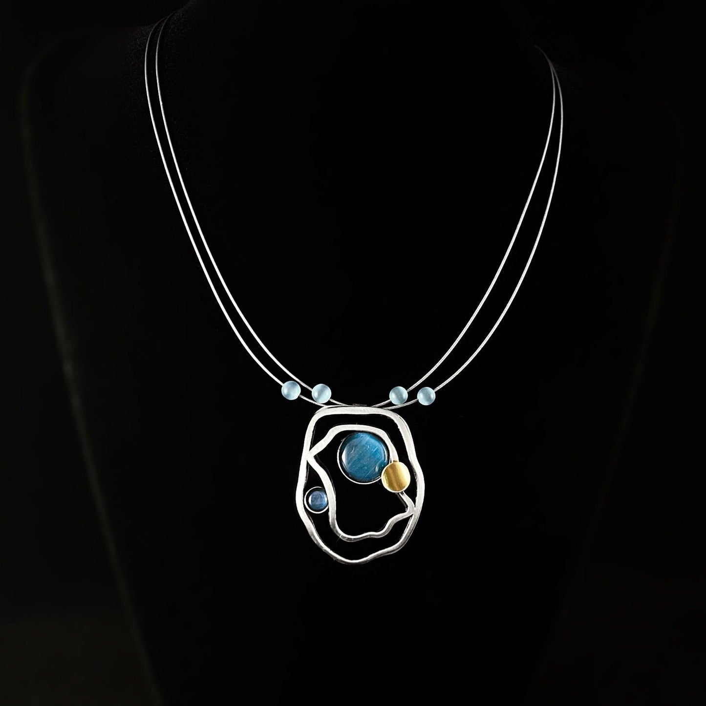 Lightweight Handmade Geometric Aluminum Necklace, Silver/Blue Shifting Waters