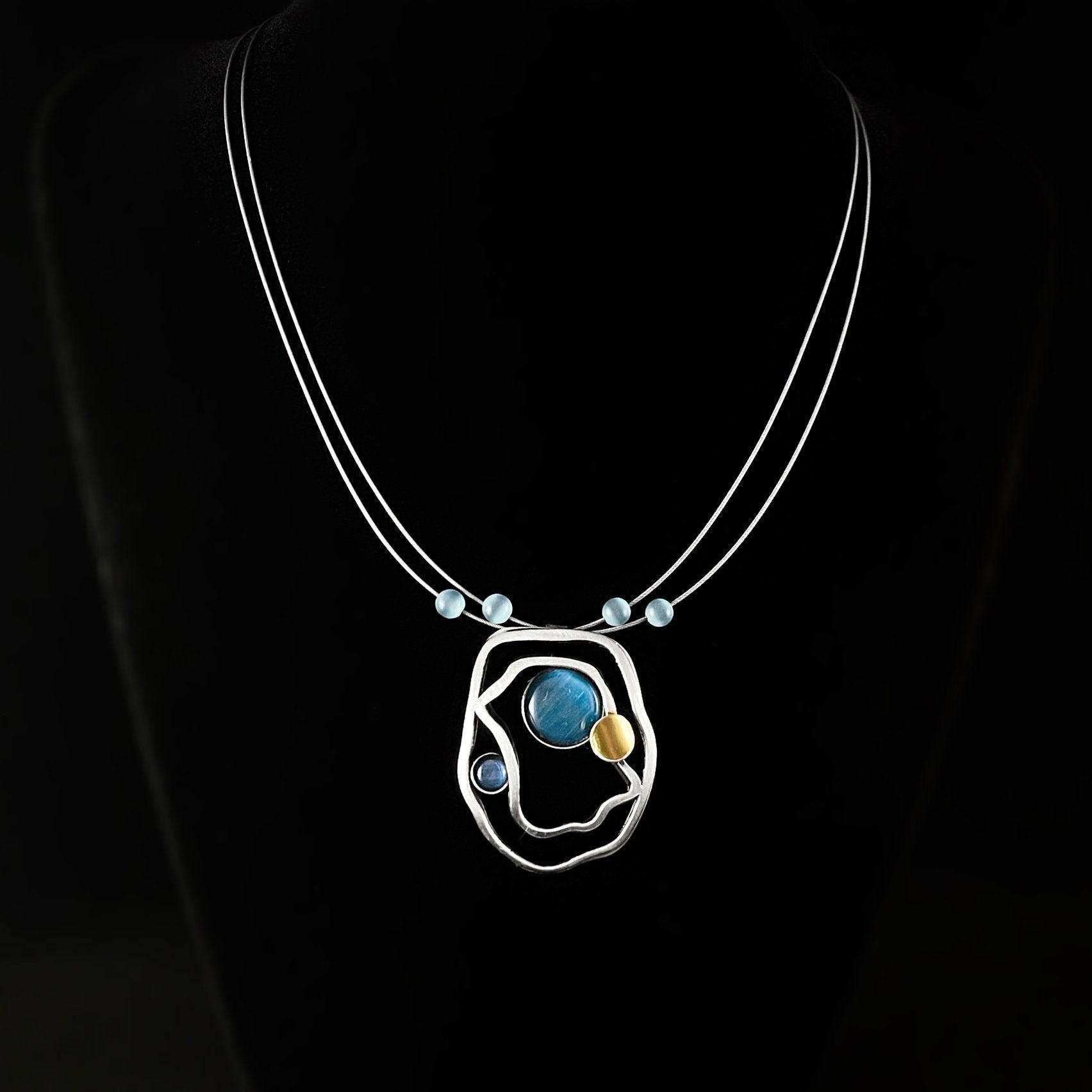 Lightweight Handmade Geometric Aluminum Necklace, Silver/Blue Shifting Waters