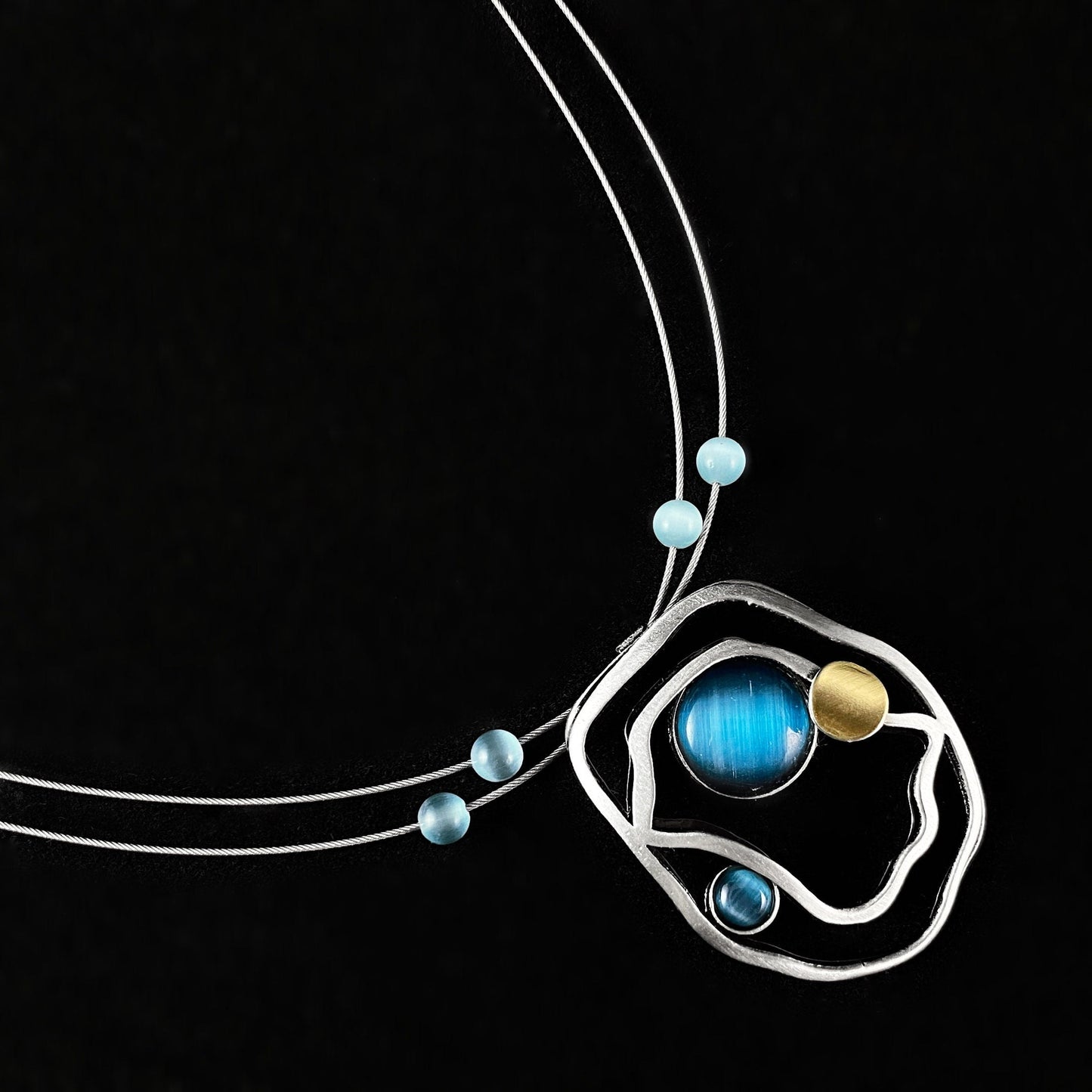 Lightweight Handmade Geometric Aluminum Necklace, Silver/Blue Shifting Waters