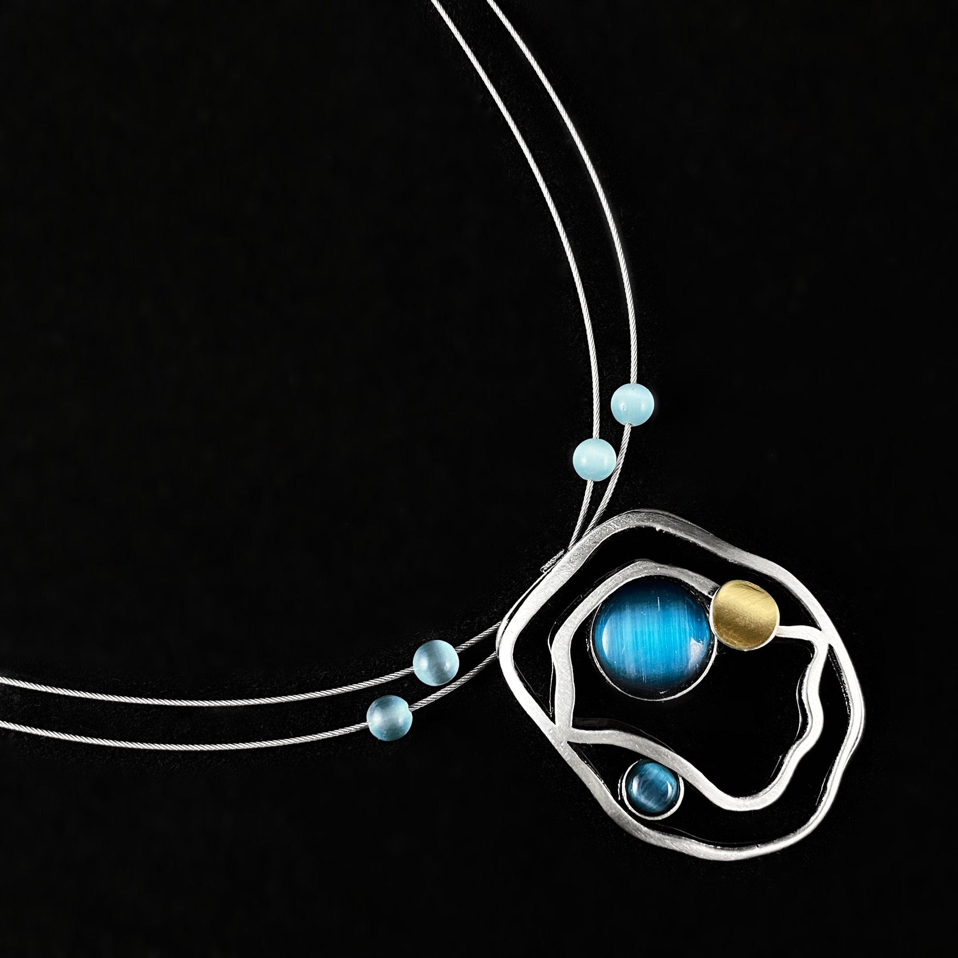 Lightweight Handmade Geometric Aluminum Necklace, Silver/Blue Shifting Waters