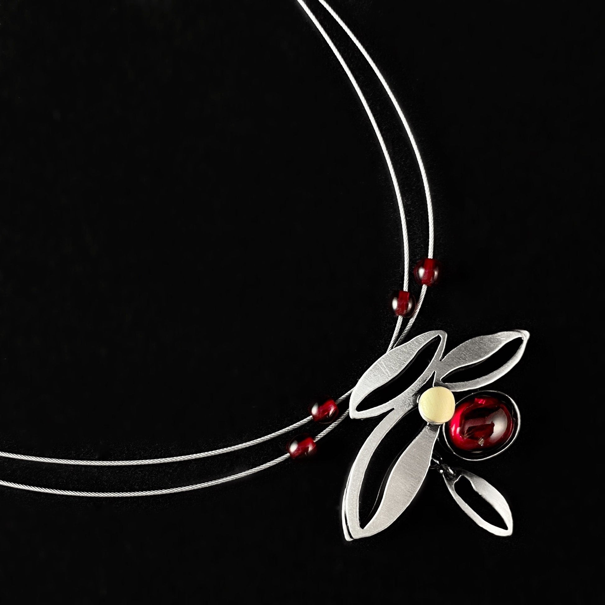 Lightweight Handmade Geometric Aluminum Necklace, Silver/Red Sunset Clouds