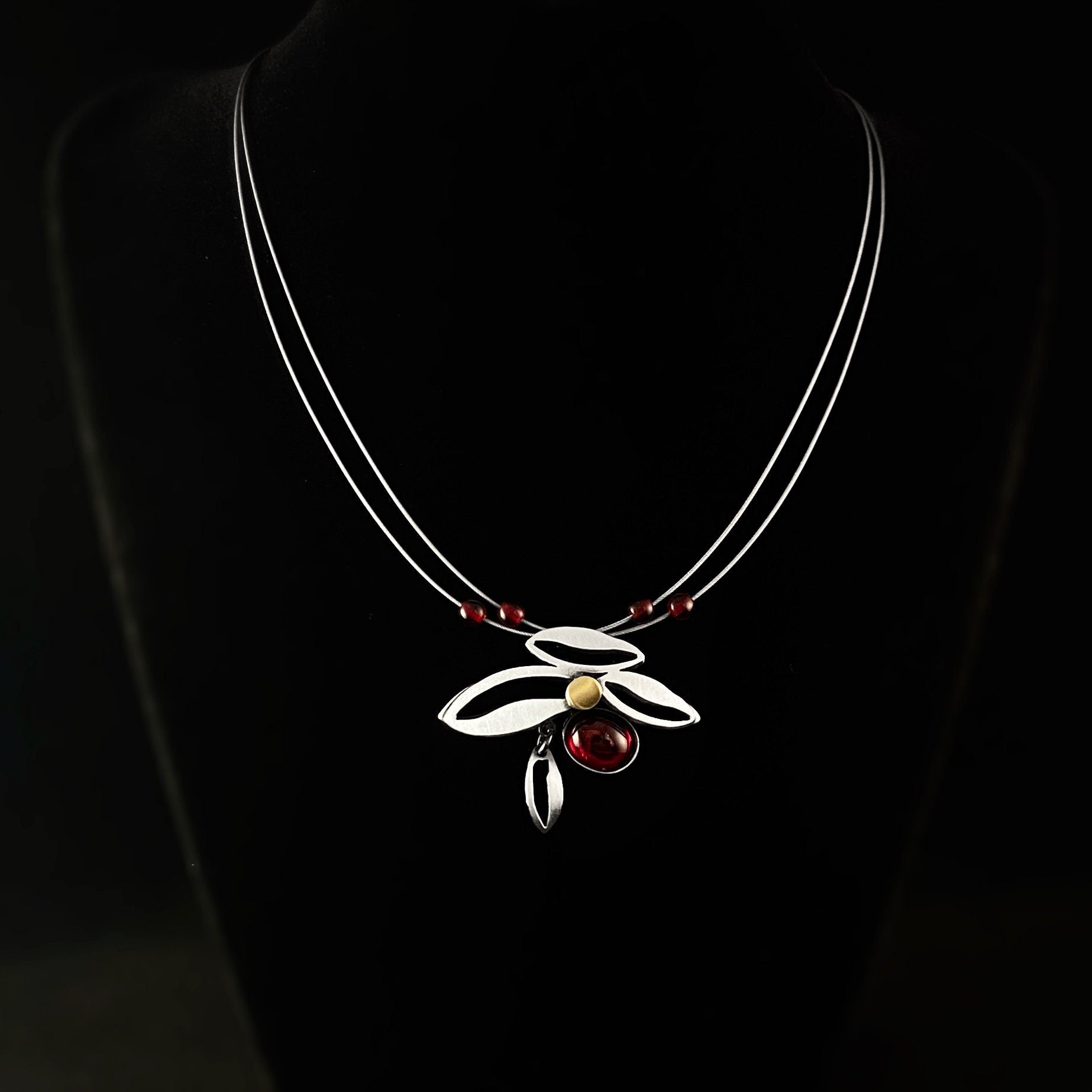 Lightweight Handmade Geometric Aluminum Necklace, Silver/Red Sunset Clouds