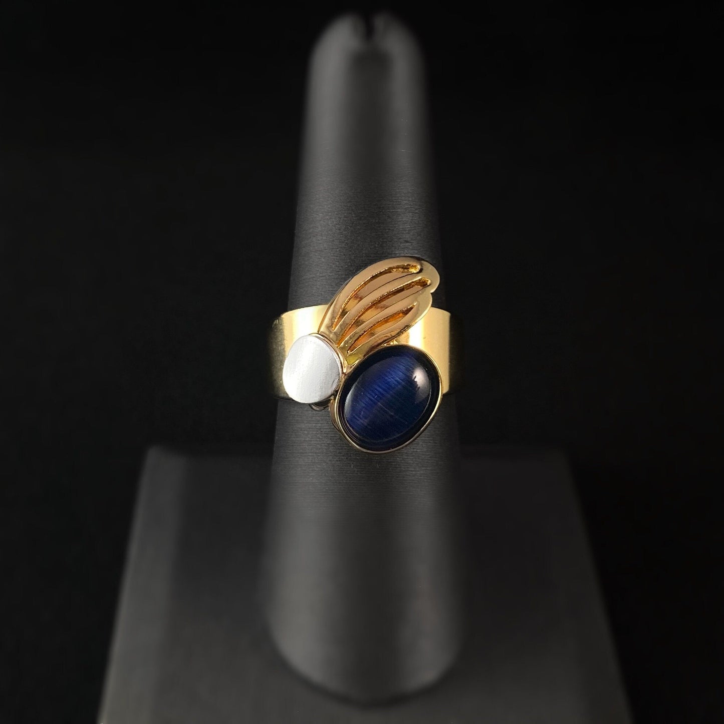 Lightweight Handmade Geometric Aluminum Ring, Blue and Gold Bunny Ear