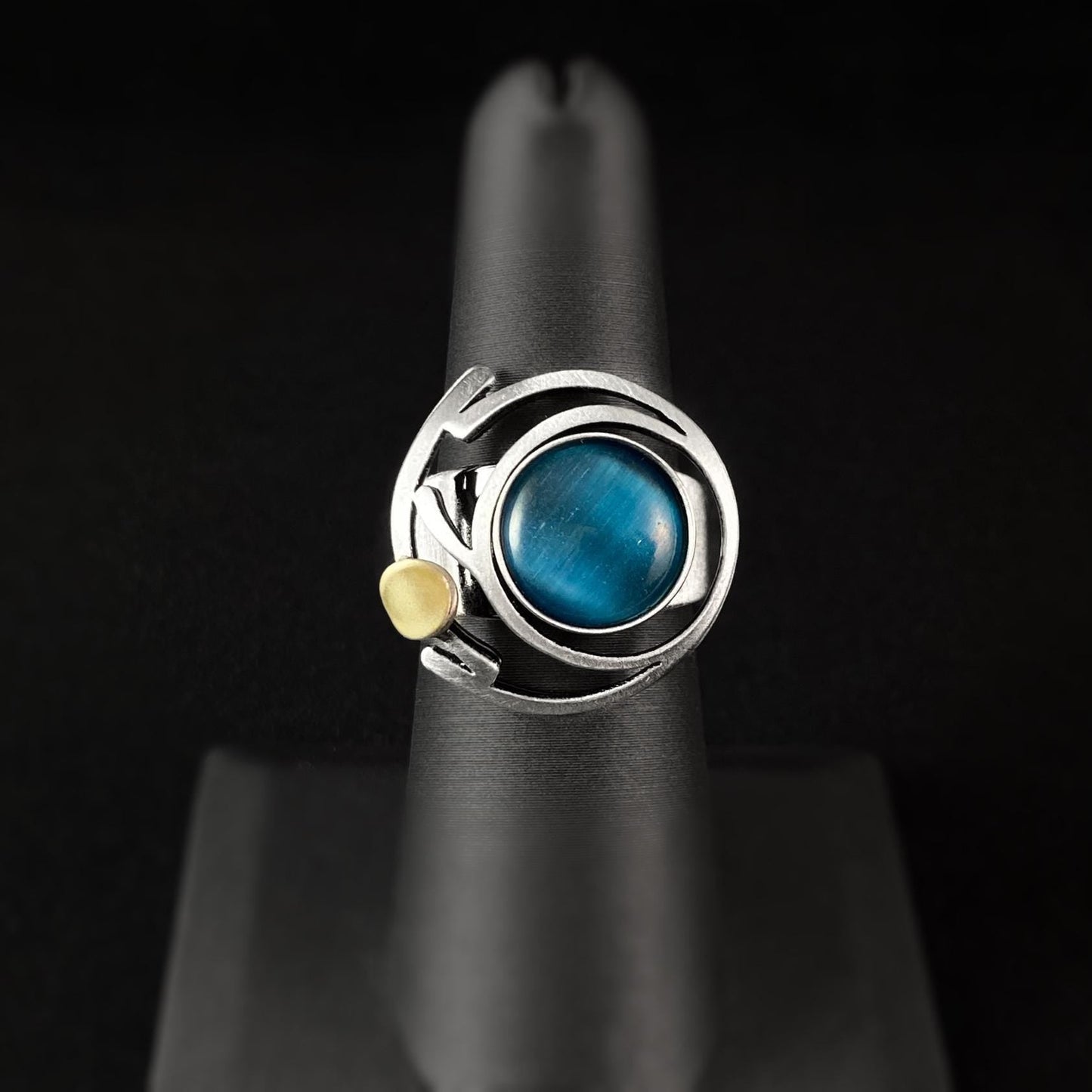 Lightweight Handmade Geometric Aluminum Ring, Blue and Silver Orbit