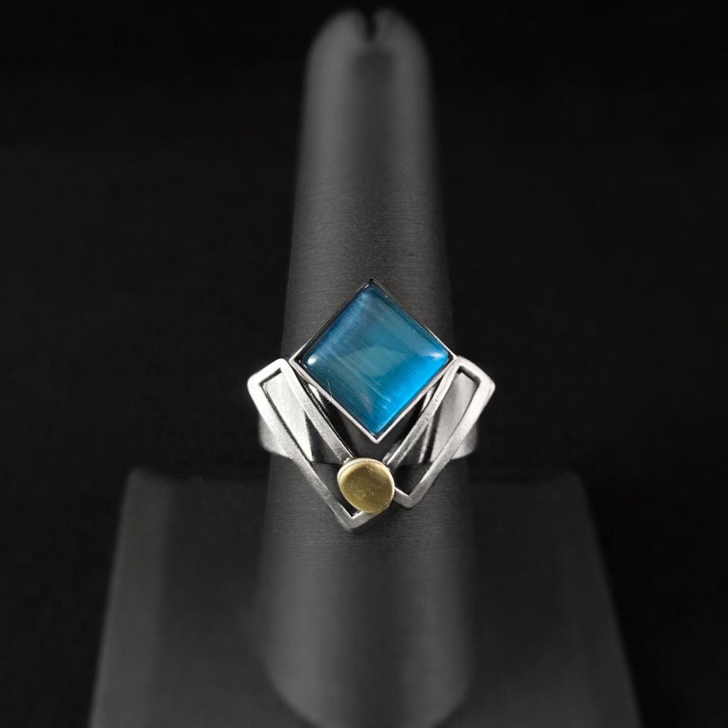 Lightweight Handmade Geometric Aluminum Ring, Blue and Silver Tulip