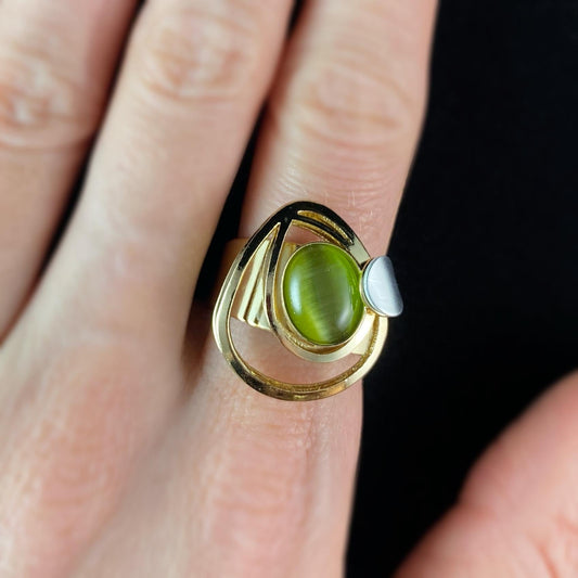 Lightweight Handmade Geometric Aluminum Ring, Gold and Green Good Egg