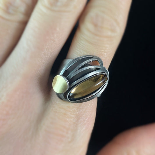 Lightweight Handmade Geometric Aluminum Ring, Orange and Silver Whirlwind