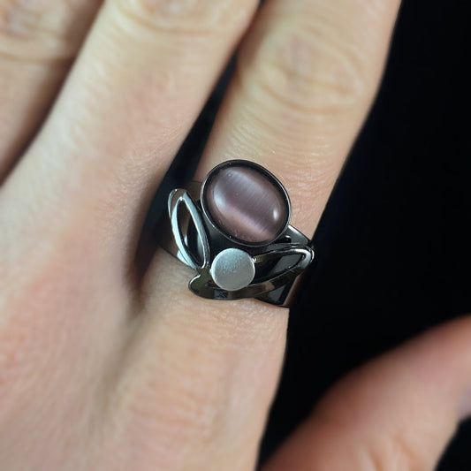 Lightweight Handmade Geometric Aluminum Ring, Purple and Gunmetal Abstract Flower