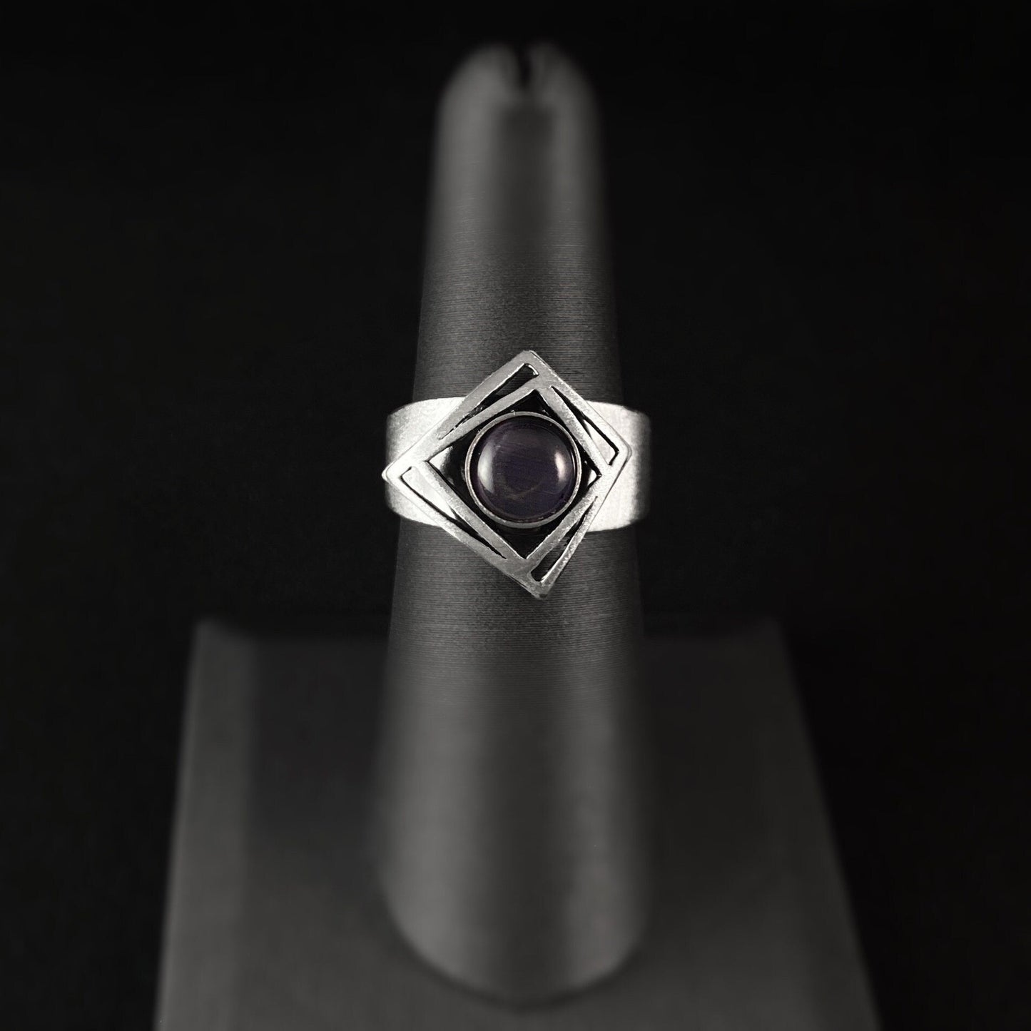 Lightweight Handmade Geometric Aluminum Ring, Purple and Silver Double Square