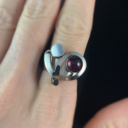 Lightweight Handmade Geometric Aluminum Ring, Red and Silver Swirl