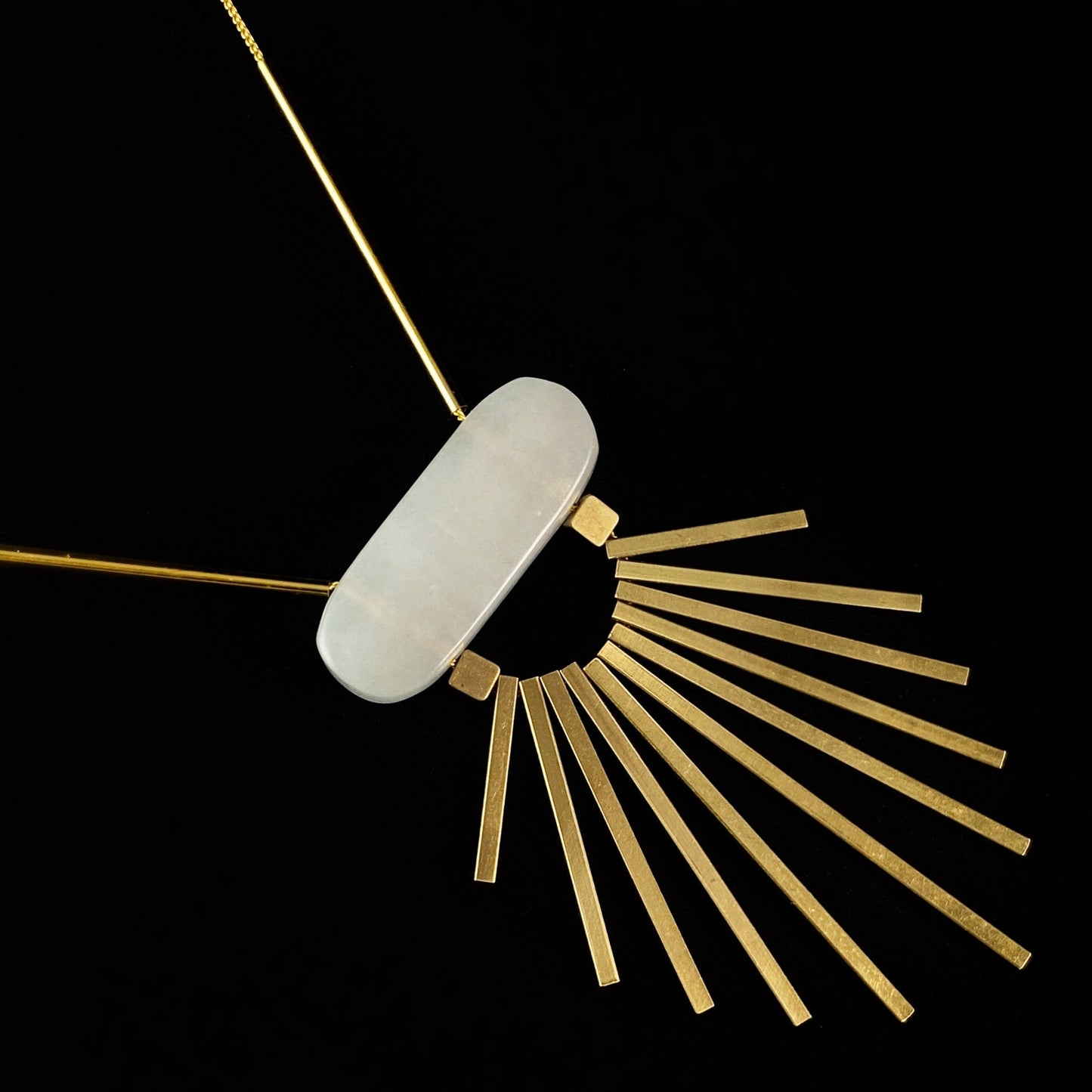 Long Gold Geometric Art Deco Pendant Necklace - 18kt Gold Necklace with Agate Stone, David Aubrey Jewelry