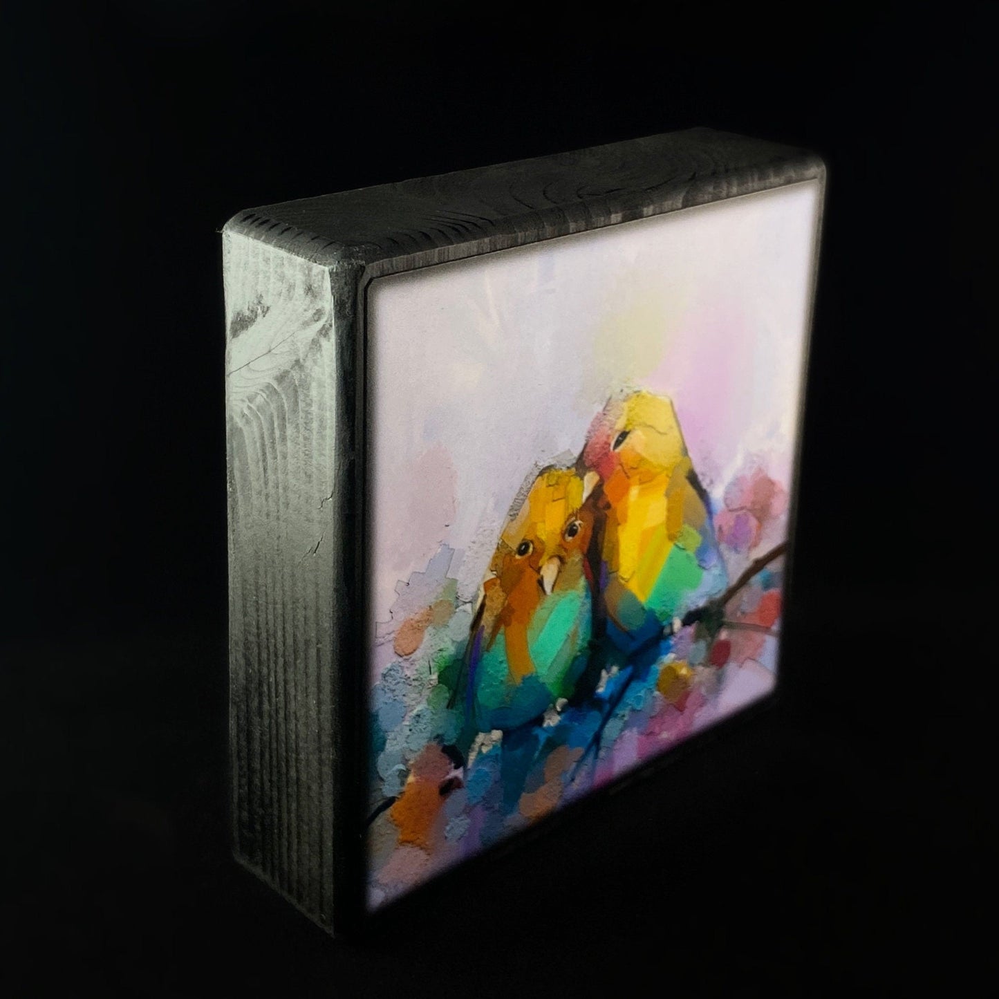 Love Birds On A Branch Of Florals, Art Block - Unique Home/Office Decor