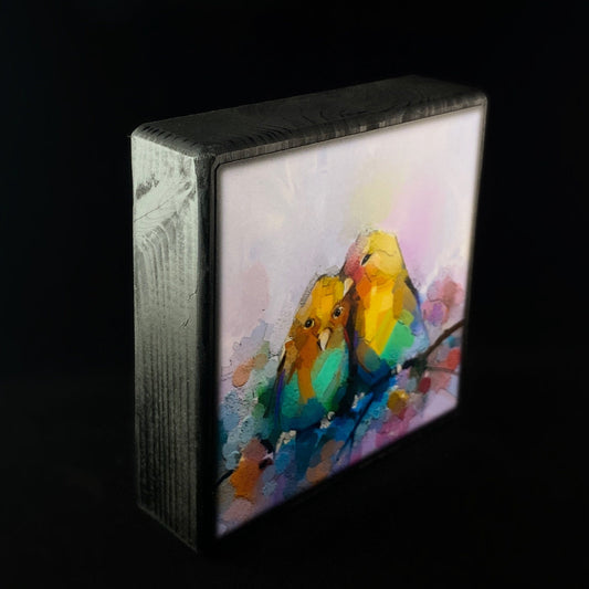 Love Birds On A Branch Of Florals, Art Block - Unique Home/Office Decor