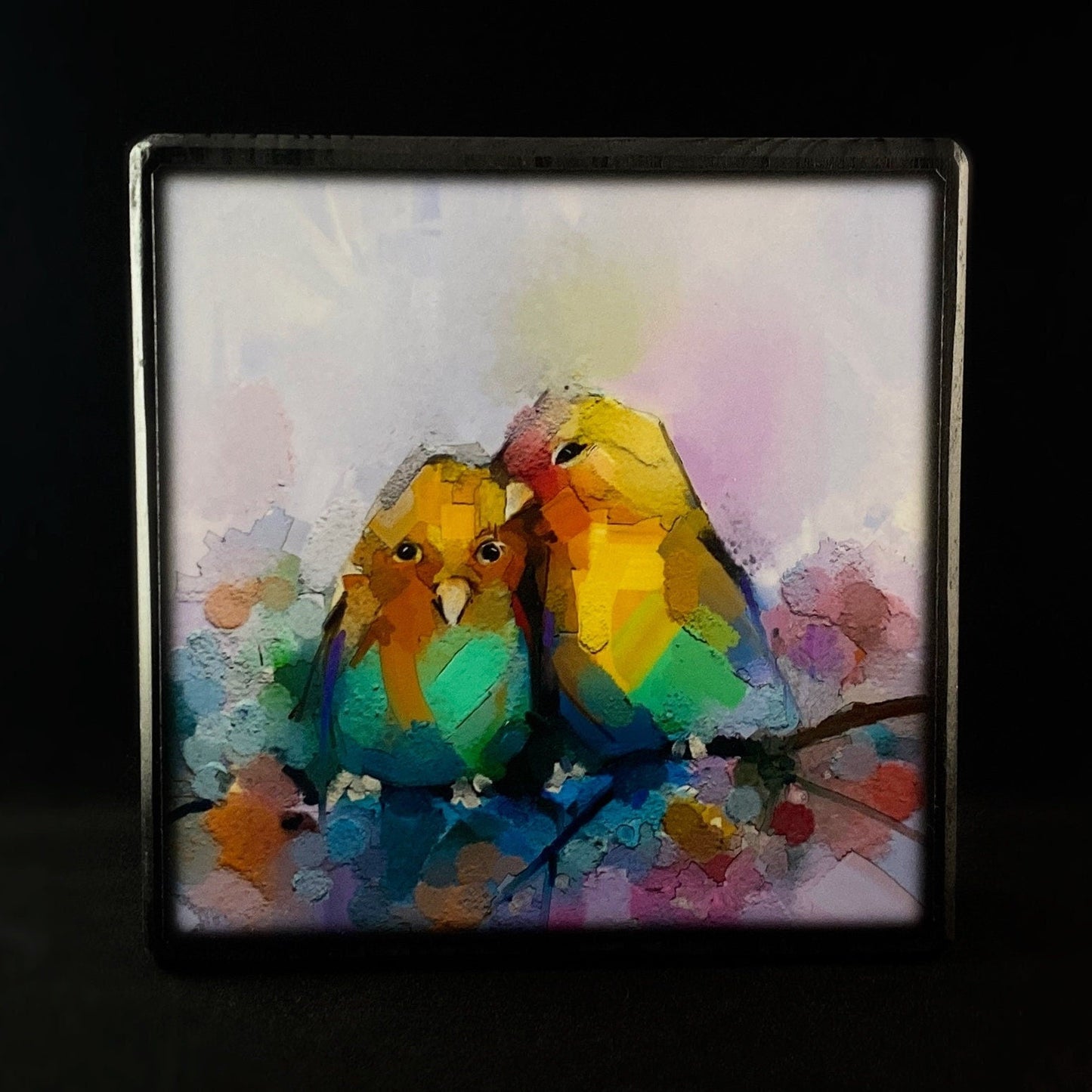 Love Birds On A Branch Of Florals, Art Block - Unique Home/Office Decor