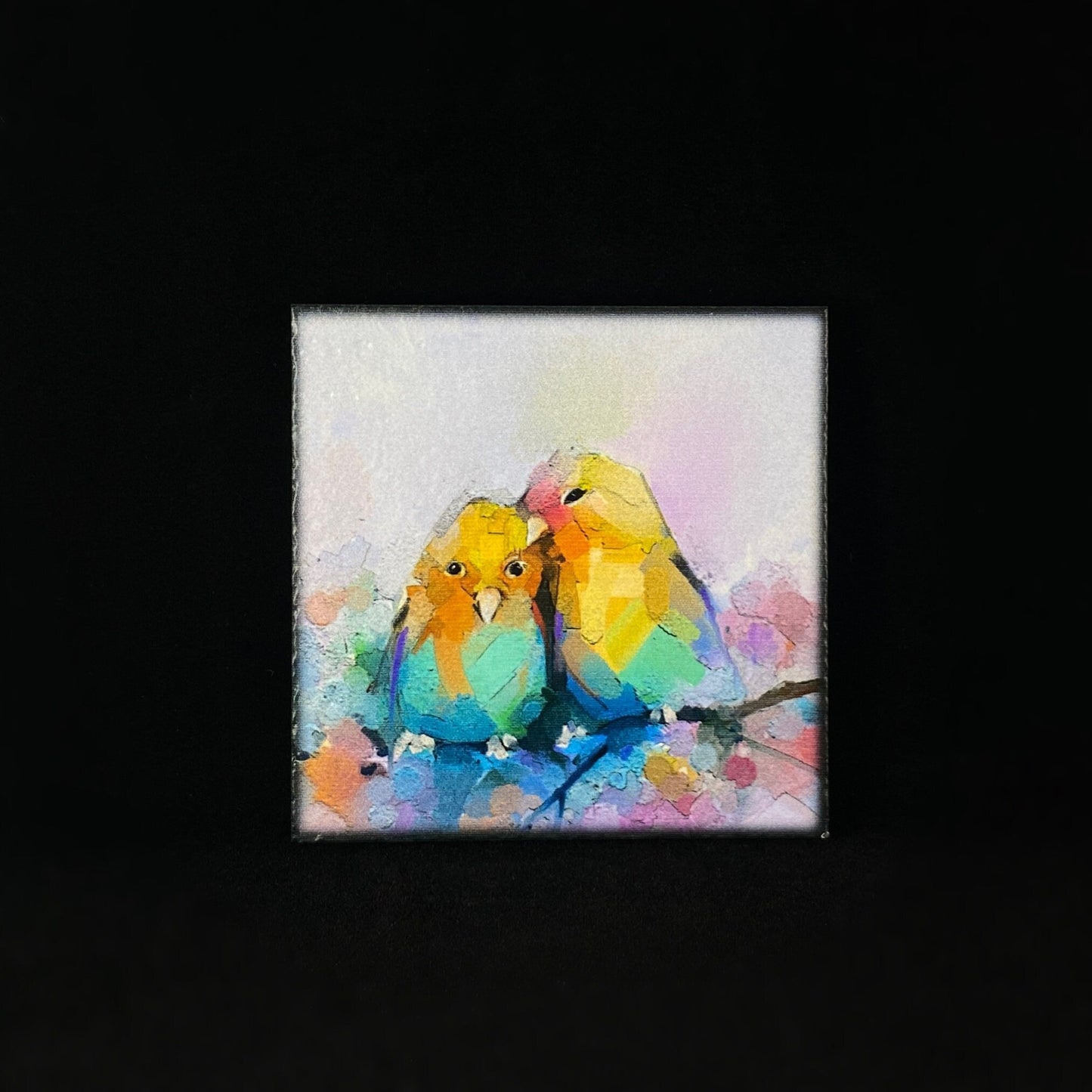 Lovebirds on a Branch of Florals, Art Block Coaster - Unique Home/Office Decor