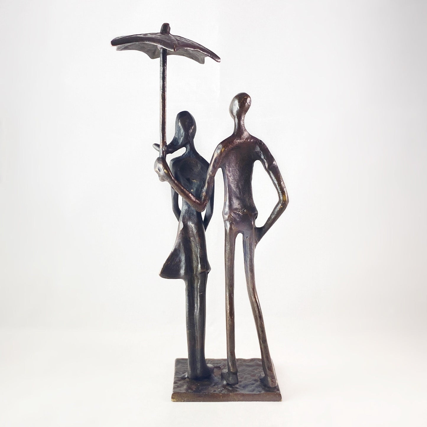 Loving Couple Under Umbrella Bronze Sculpture - Unique Home Decor