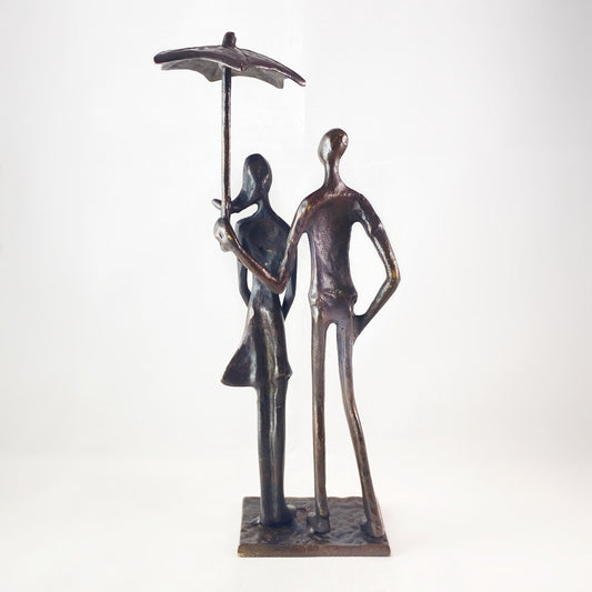 Loving Couple Under Umbrella Bronze Sculpture - Unique Home Decor