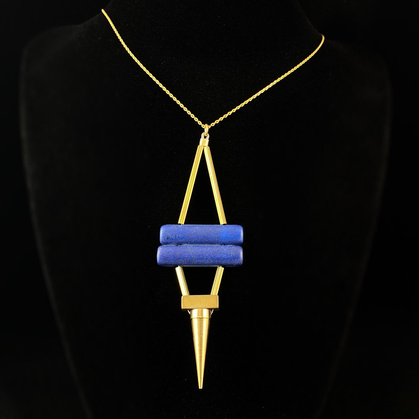 Magnesite Art Deco Necklace with 18kt Gold Plated Chain and Plated Hematite Bead - David Aubrey Jewelry