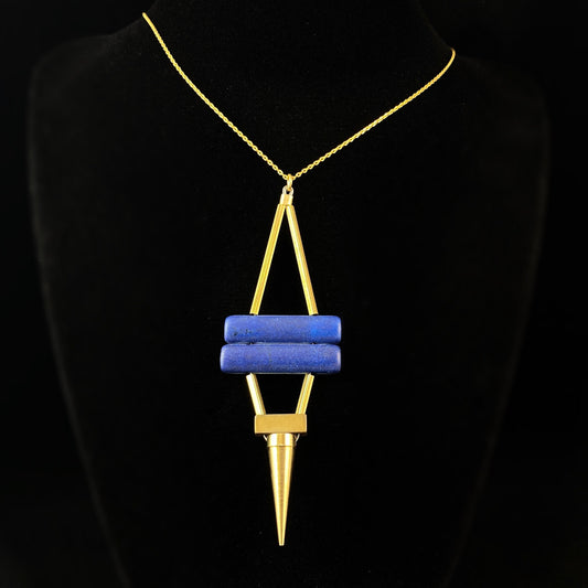 Magnesite Art Deco Necklace with 18kt Gold Plated Chain and Plated Hematite Bead - David Aubrey Jewelry