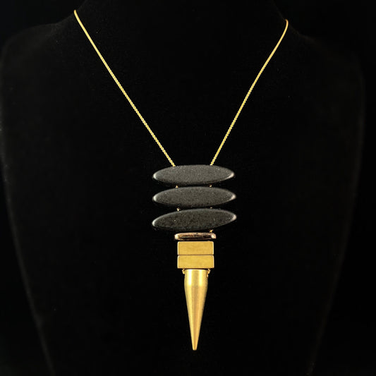 Magnesite Art Deco Necklace with 18kt Gold Plated Chain and Plated Hematite Bead - David Aubrey Jewelry