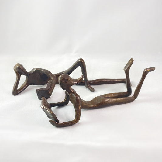 Man and Woman Leisurely Reading Bronze Sculpture - Unique Home Decor, 2 pc