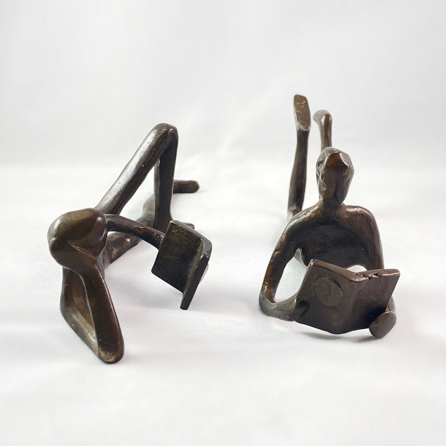 Man and Woman Leisurely Reading Bronze Sculpture - Unique Home Decor, 2 pc