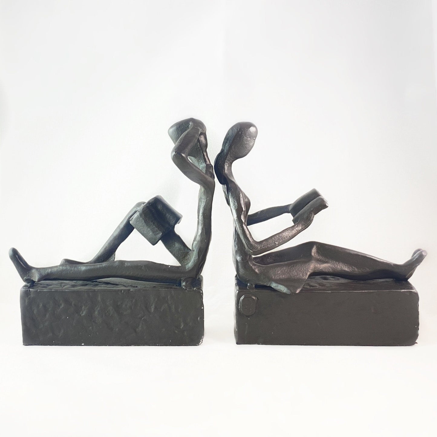 Man and Woman Reading Iron Sculpture Bookend Set - Unique Home Decor