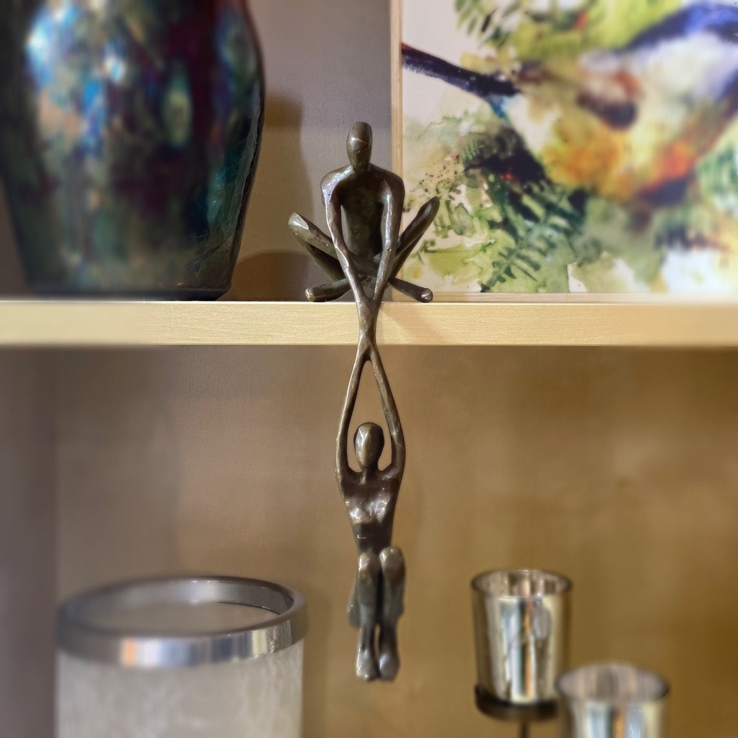 Man Lifting Woman from Ledge Bronze Sculpture - Unique Home Decor